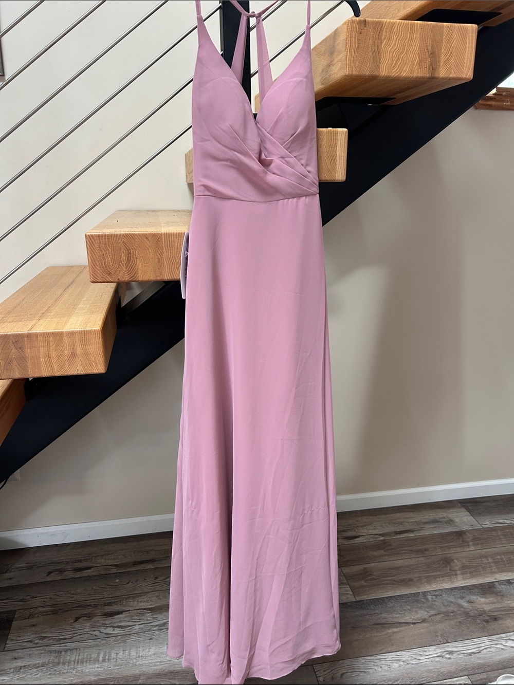 Azazie Dusty Rose V-Neck Spaghetti Strap Maxi Dress